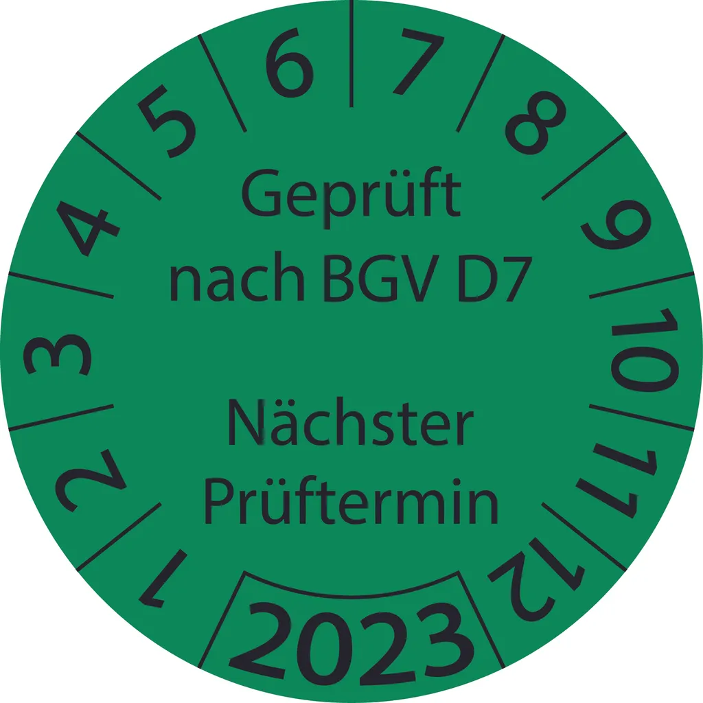 1000 Stück "Prüfetiketten" 20 mm -selbstklebende " nach BGV D7 Nächster Prüftermin, Startjahr: 2023" ES-PRBGVD7NP-1-2023-20-150-PA